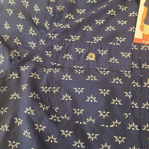 Eddie Bauer TOP Buttoned Short-Sleeved Cute Navy White Print Size XS - Picture 9 of 12